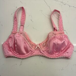 For Love & Lemons Pink Satin Lace Bra – Size S